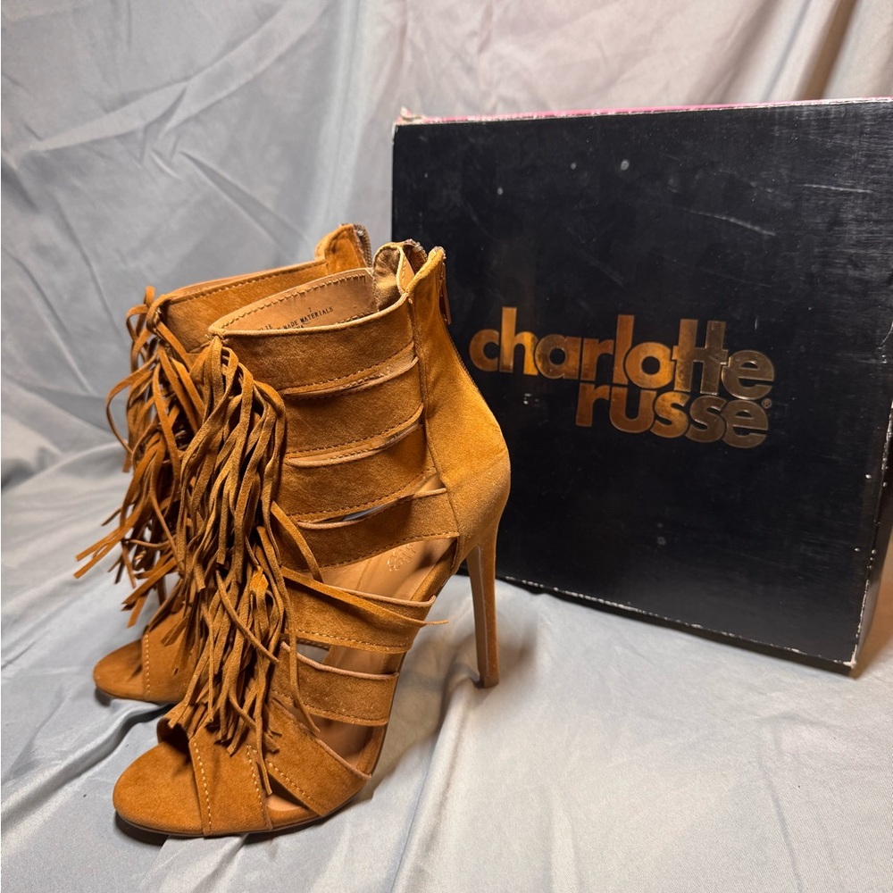 Charlotte Russe Tan Fringe Heeled Sandals